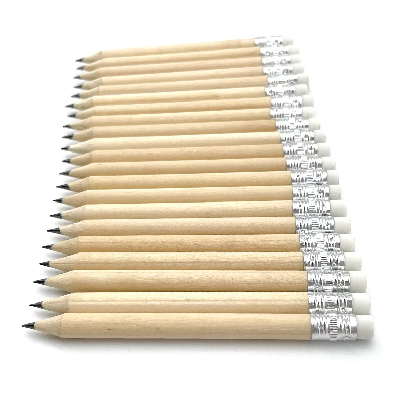 25pcs Wood Wooden Pencil HB Pencils with Eraser Mini 100mm Pens Art Work Crafts Pencil Stationary School Children Writing Tool