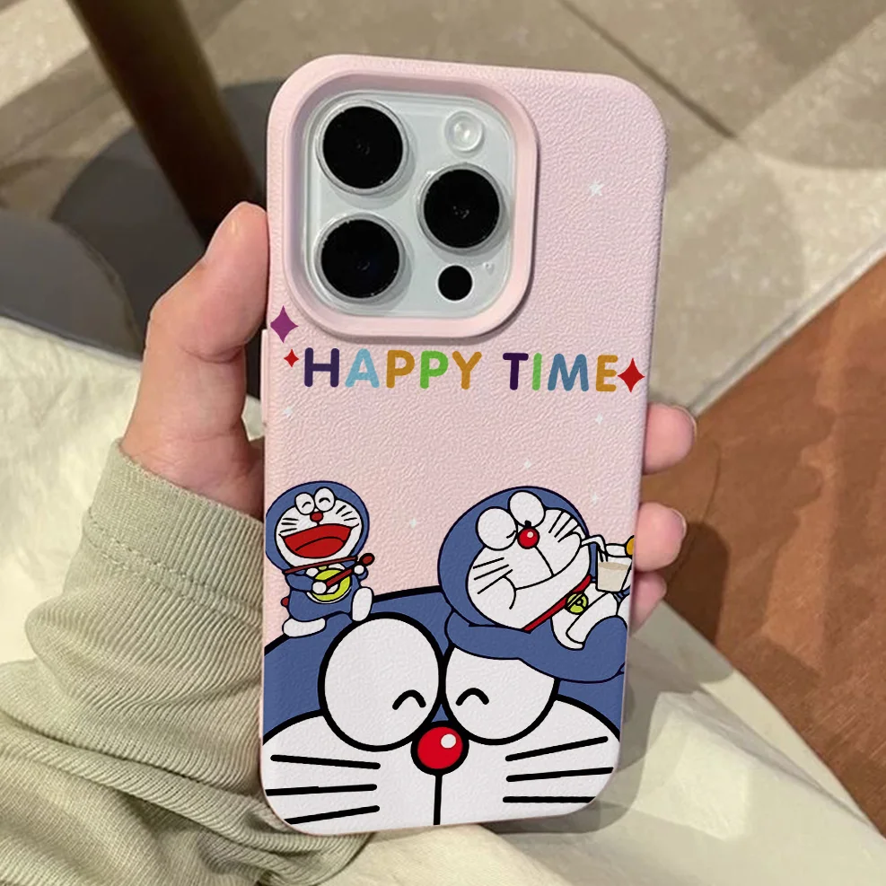 Cartoon D-Doraemon Lichee Leather Pattern Shockproof Phone Case