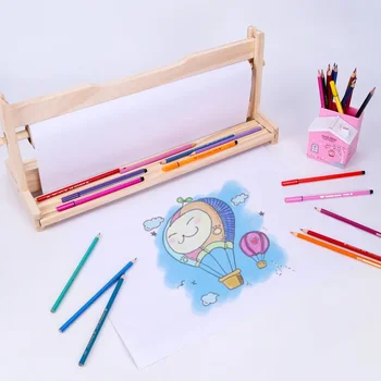 Dispenser per rotoli di carta in legno artistico con portarotolo di carta artigianale, cavalletto da tavolo per bambini, adatto per disegnare
