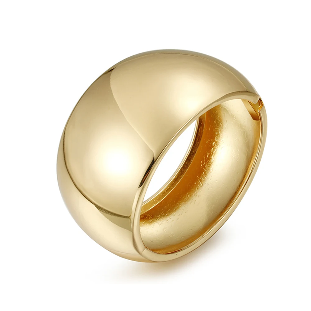 New Arrival Large Size Wide Smooth Alloy Statement Cuff Bracelet Gold Color Hoho Chunky Bangle for Girls Women Fashion Jewelry 6