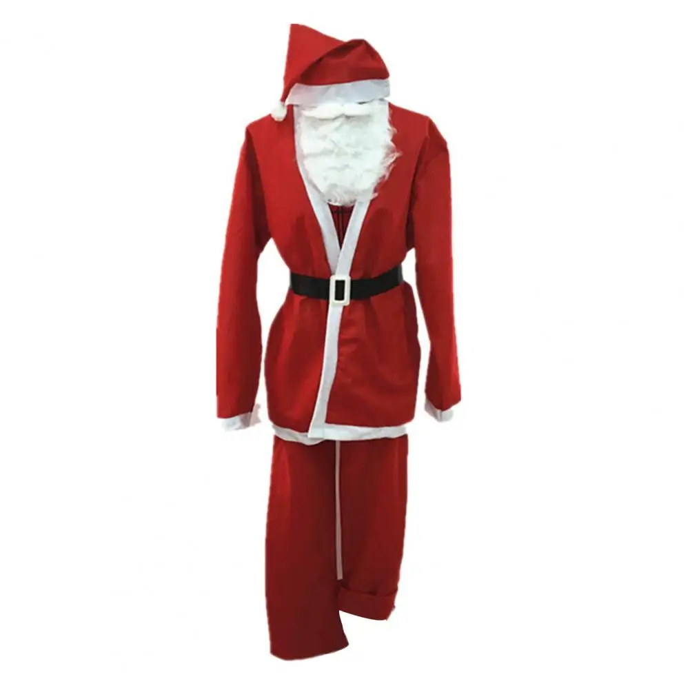 

1 Set Popular Warm V Neck Contrast Color Top Elastic Waist Pants for Role Playing Santa Claus Clothes Christmas Costume Suit