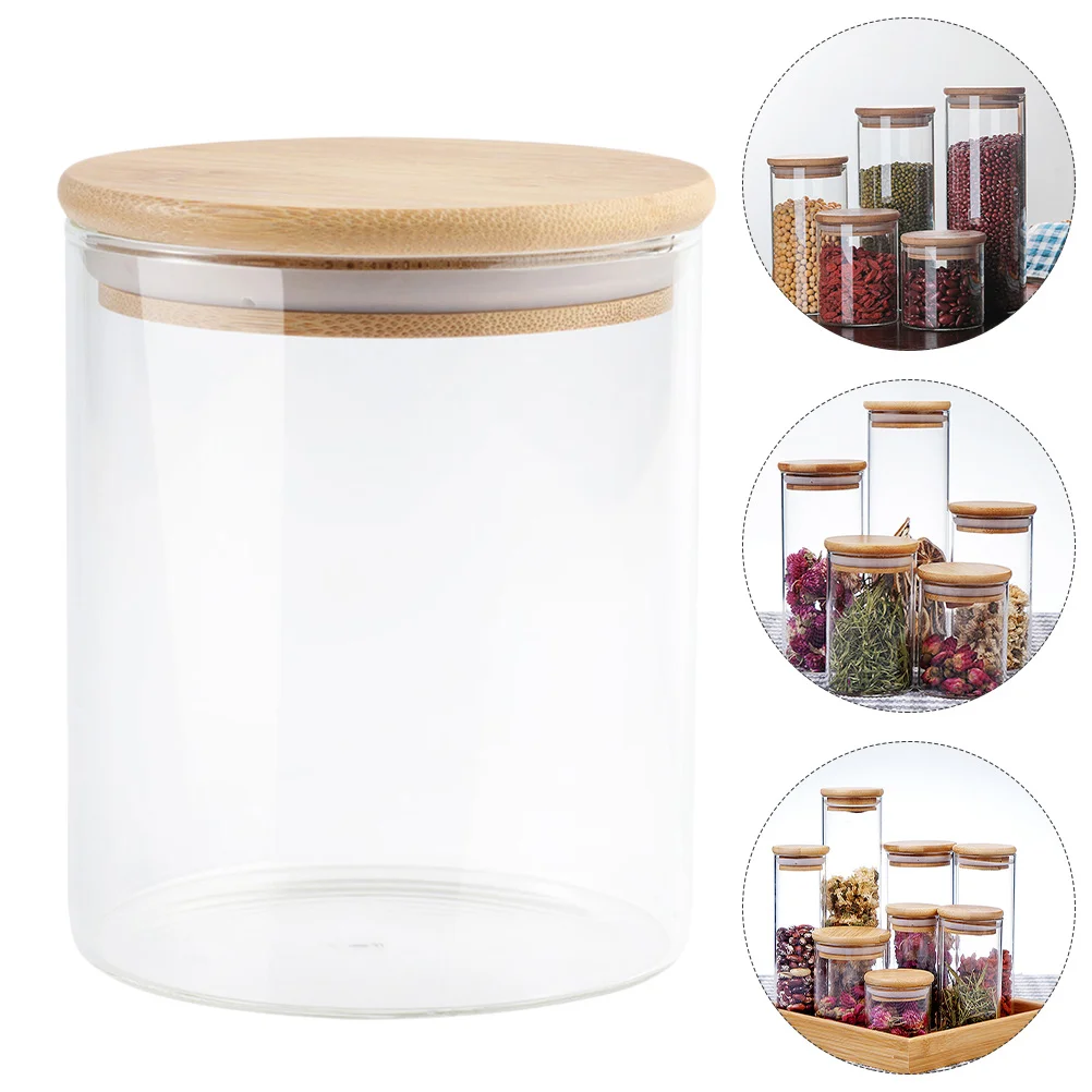 

2 Pcs Glass Jar with Lid Sealed Food Storage Containers Canisters Candy Pot Wooden Cover Coarse Cereals
