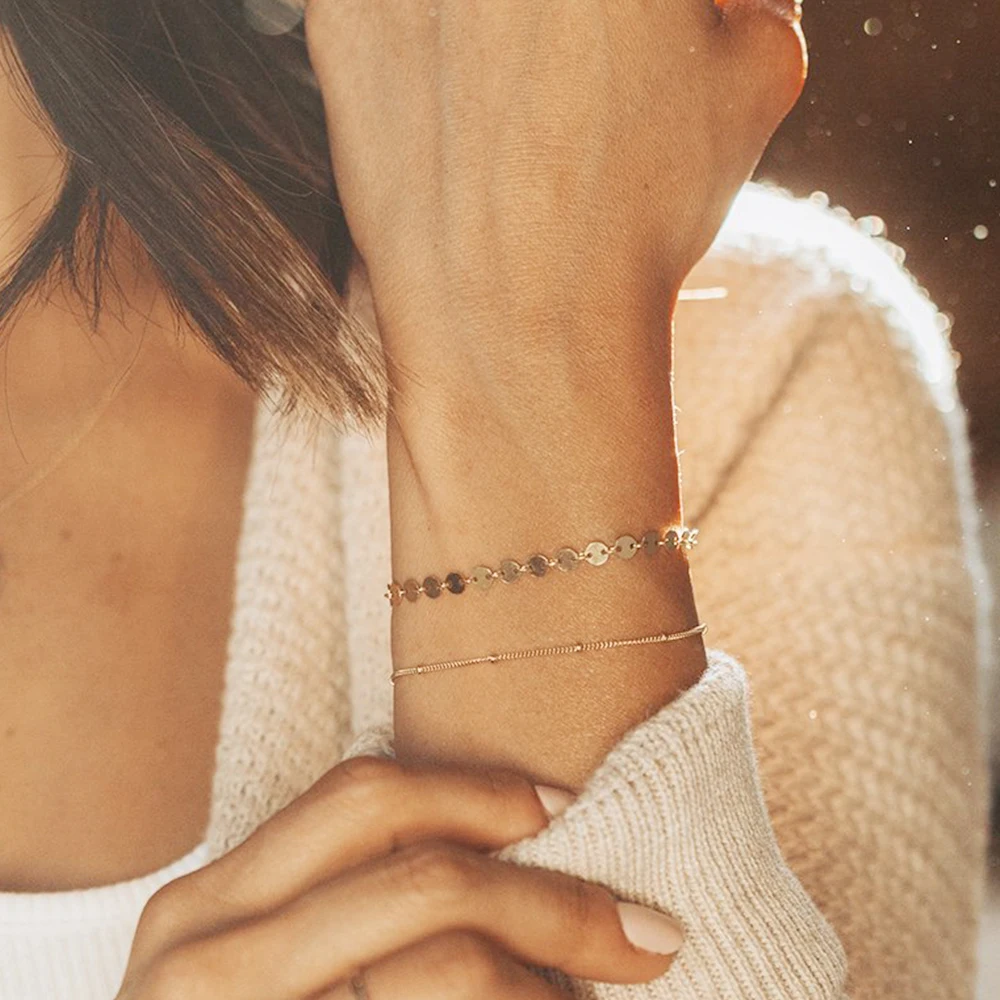 Bracciale a catena da mano - Bracciale ad anello a strati - Cristallo dorato o argento - Delicati gioielli da sposa - Bracciale ad anello, regalo di Natale per lei - Italia