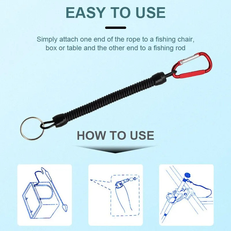 Fishing Tools 3pcs 22cm Retractable Coiled Tether with Carabiner Fishing Rope Retention Rope Tackle