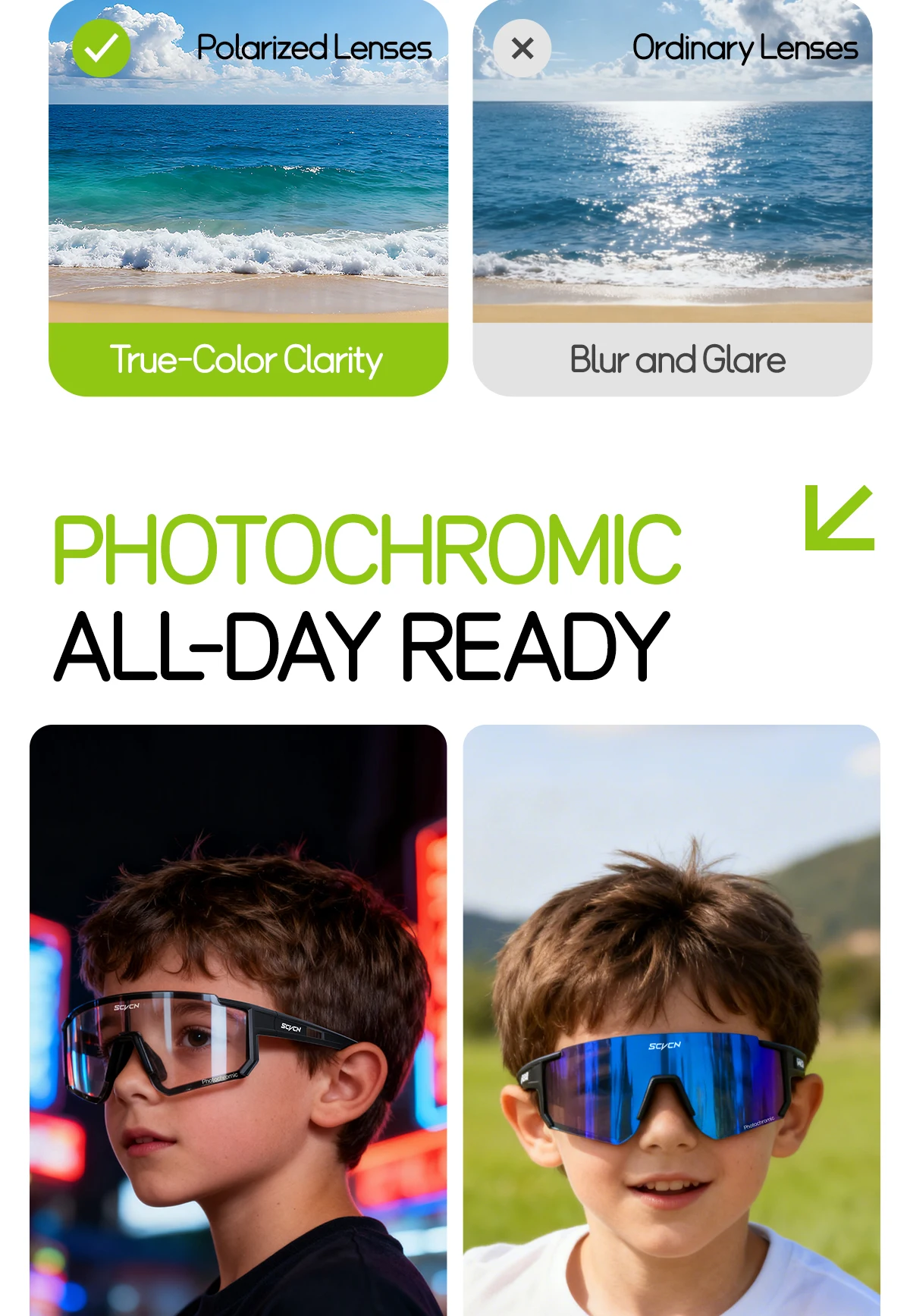 SCVCN Photochrome Kinder Sportbrille Kinder Rennräder Radfahren Brillen UV400 Brille Outdoor Radfahren Teenager Sonnenbrille – Detail 7
