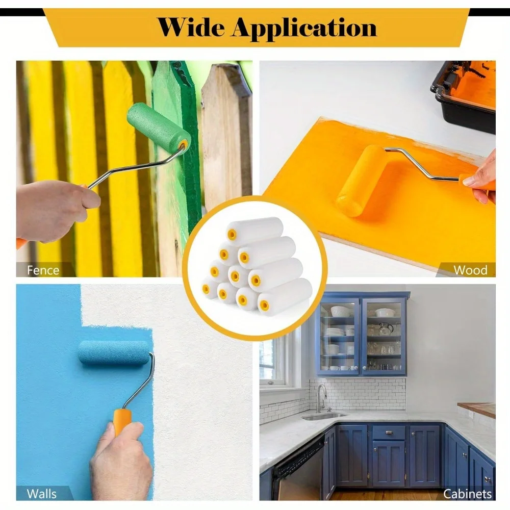 Description Picture 5 of item10 pcs Sponge Paint Roller Small Mini White Durable Foam Paint Roller Covers Replacement Paint Roller Nap Art Sets Painting