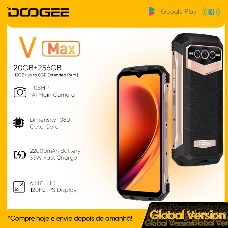 DOOGEE V MAX 5G Rugged Smartphone, 22000mAh 20GB+256GB Android 12 Unlocked  Phones, 120Hz 6.58 