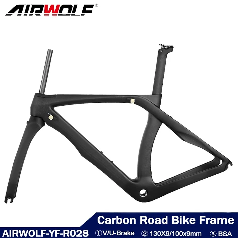 Airwolf New Carbon Road Frame 700 * 23C Rim Brake Carbon Bicycle Frameset 700C Cyclocross Bike Con Manubrio Crystal Color