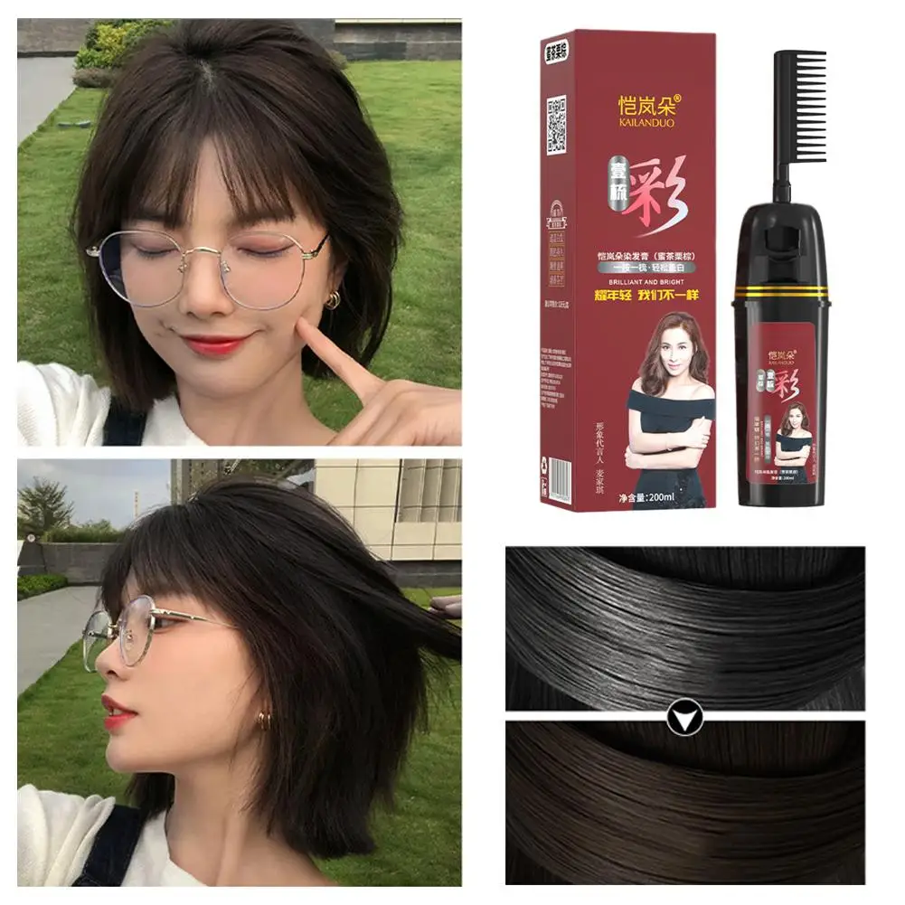200ml Black Hair Dye Shampoo With Comb Black Hair dye cover plant-based cream dye hair hair to dye pure permanent instant T1Q1