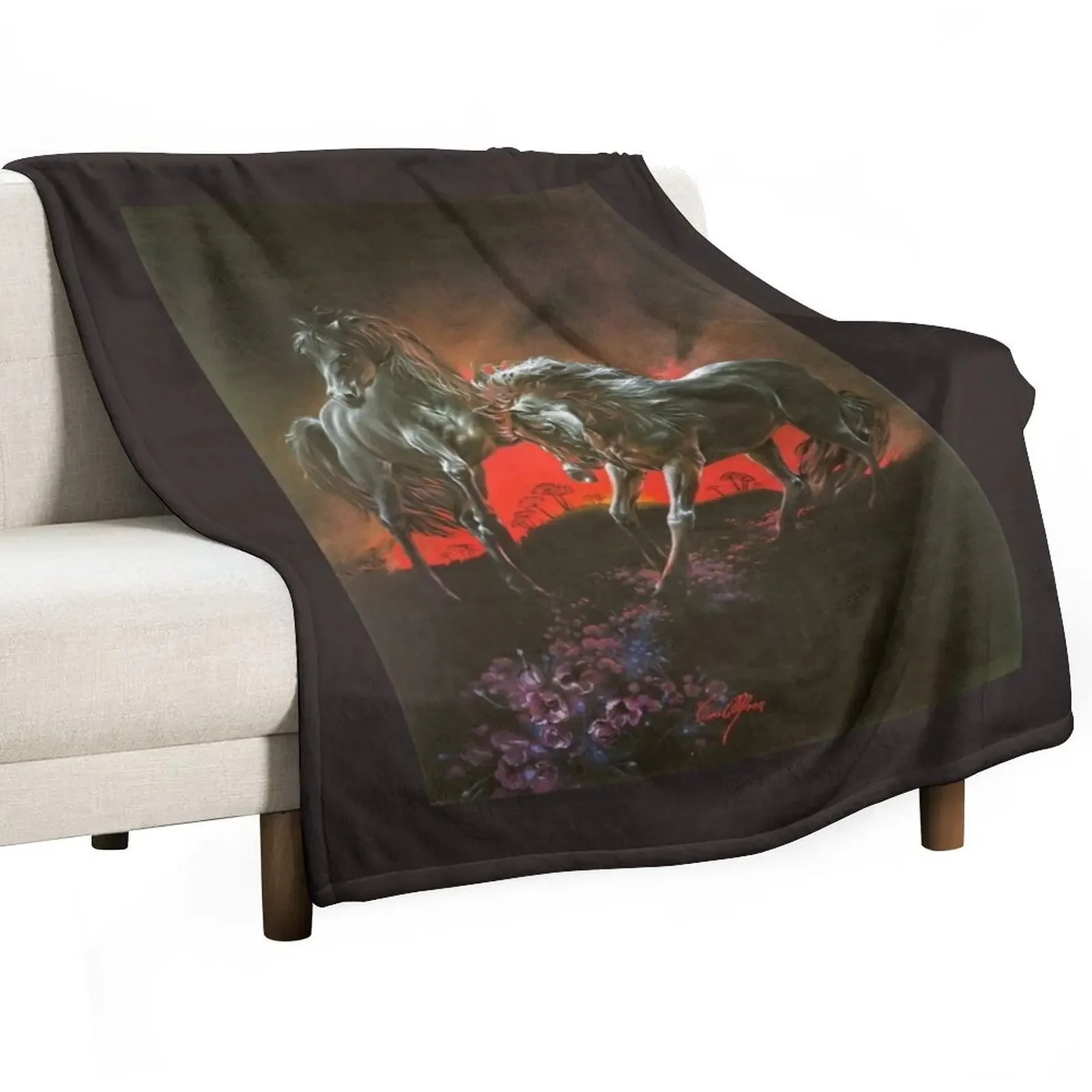 

Dark Horses Throw Blanket for sofa warm for winter Furrys Blankets