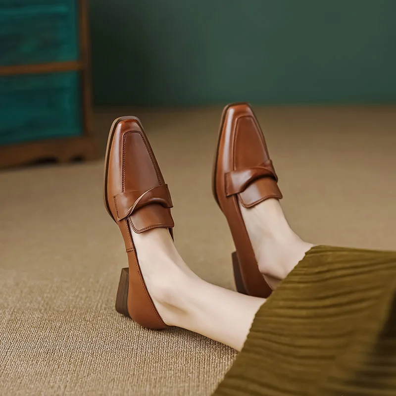 

Phoentin Women heels Retro Loafers Cozy Mid heels shoes Spring Autumn Office Lady elegant Pumps Dress Heels plus size 43 FT3055