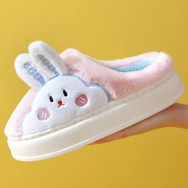 Autumn Winter Women Cute Rabbit Plush Slippers Females Lovely Warm Non-slip Home Slides Adults Indoor Cartoon Soft Furry Shoes 3