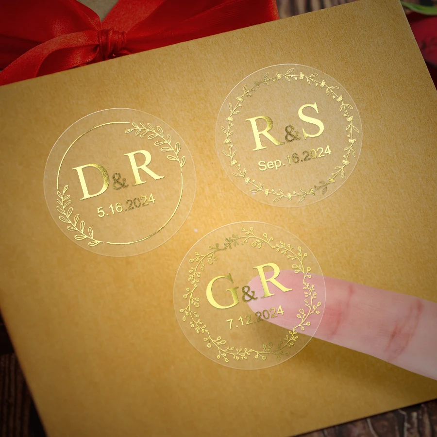 Custom Transparent Gold Waterproof Stickers Party Supplies Home Decor Gift Tags Elegant Labels for Wedding & Celebration