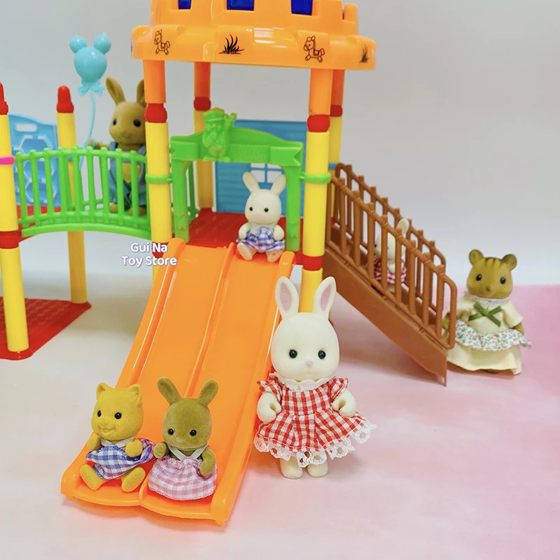 1/12 Forest Family Critters Rabbit Animal Amusement Park Dollhouse Miniature Furniture Slide Ladder DIY City Park For Girl Gifts 2