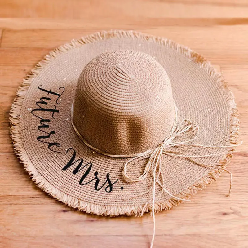 

Sequin Bride Beach Hat Bridal Floppy Personalized Sun Straw Hat Bachelorette Party Wedding Bridesmaid Gifts Honeymoon Straw Hats