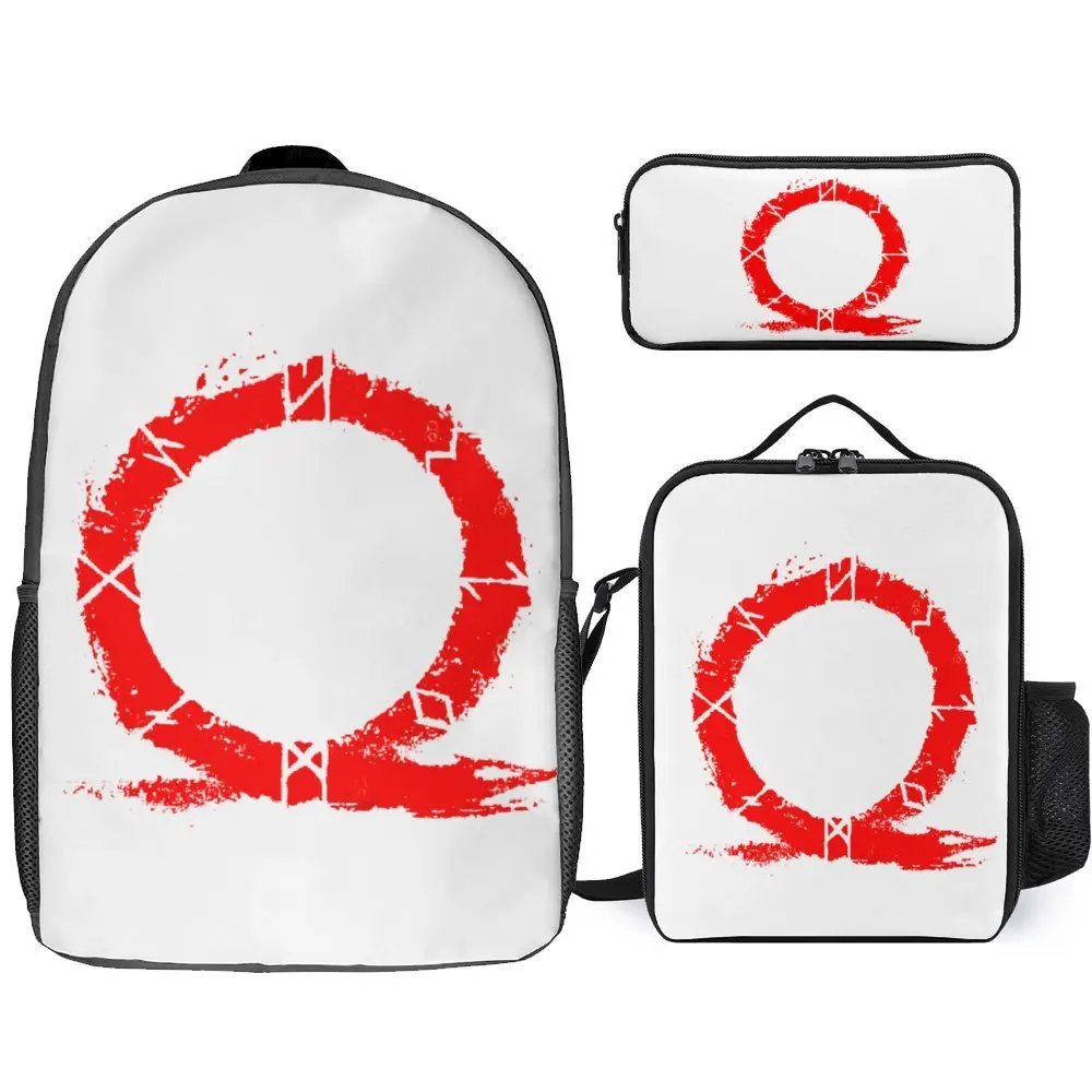 

God Of War Runes 2 Firm Cozy Pencil Case 3 in 1 Set 17 Inch Backpack Lunch Bag Pen Bag Travel Graphic Cool