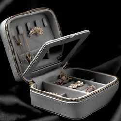 Jewelry Travel Case with Mirror Organizer Display Boxes PU Leather Zipper Portable Earrings Necklace Ring Jewelry Storage Box