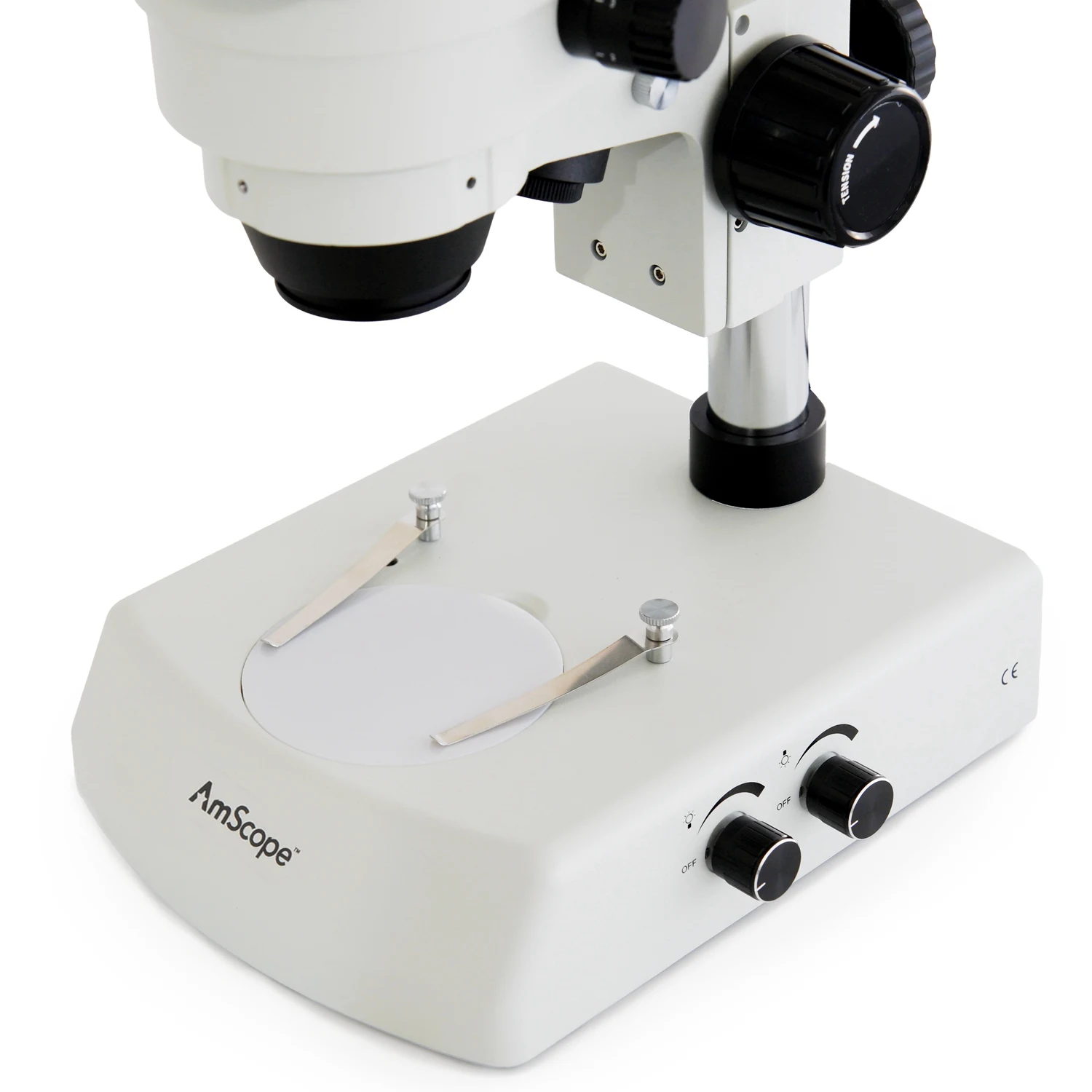 AmScope SM-2 시리즈 삼안 실체 현미경(기둥형 스탠드, 이중 할로겐 조명 포함)