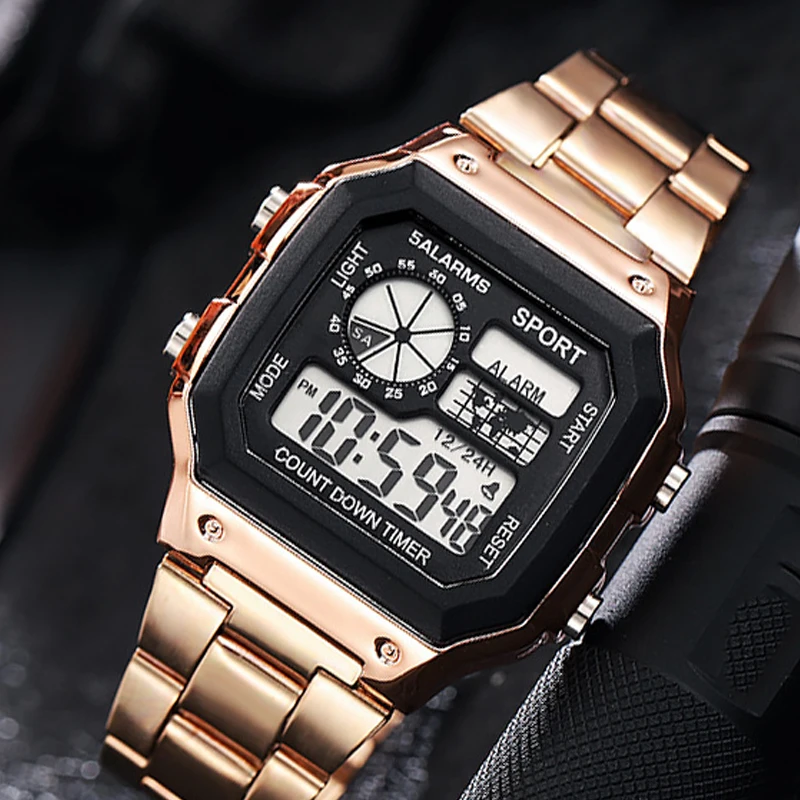 YIKAZE Military Men's Digital Watches Steel Strap Classic Men Sports Watches Luminous Chronograph Male Electronic Wrist Watches unisex outdoor sports tactical multifunctional high quality canvas belt new luxury male female jeans army designer trouser belt