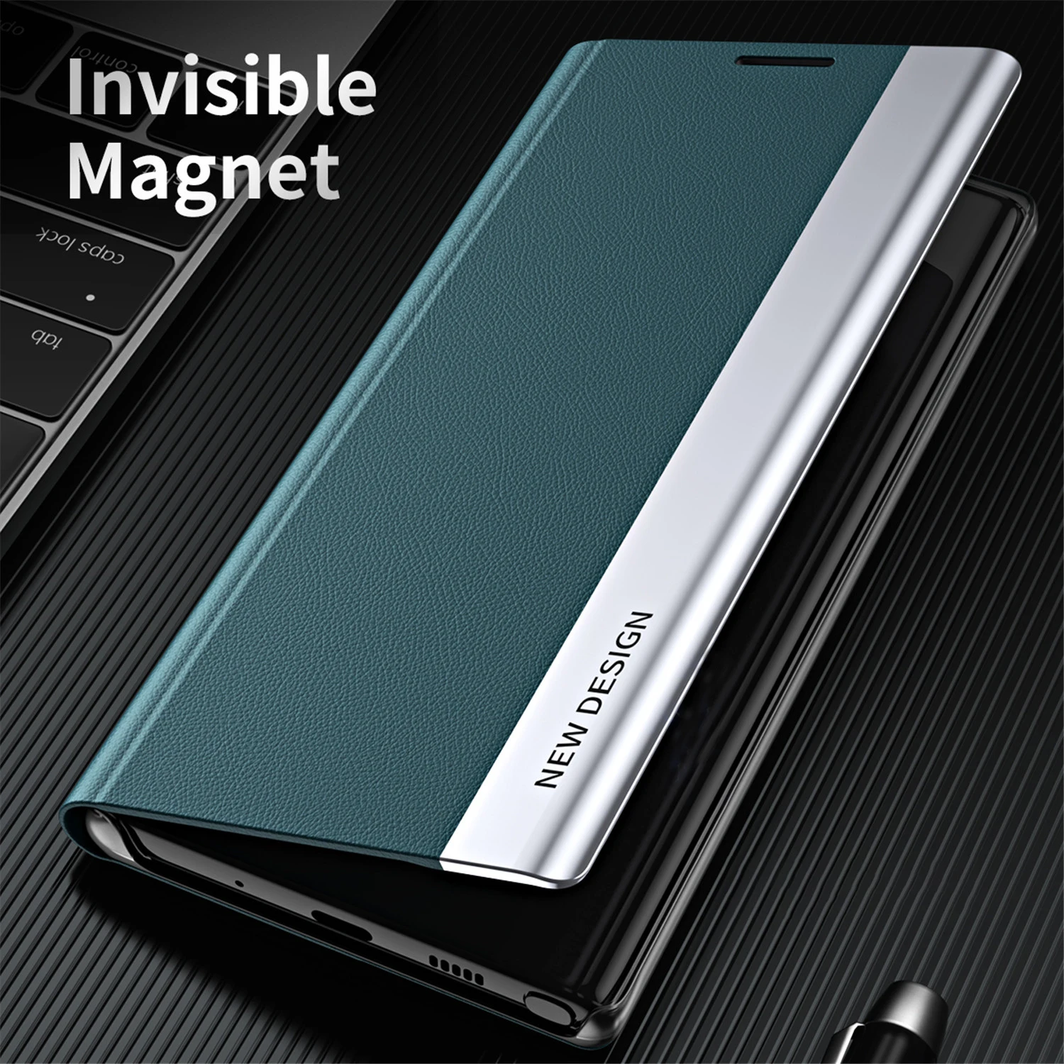 Premium Magnetic Leather Stand Flip Phone Case with Plating Design