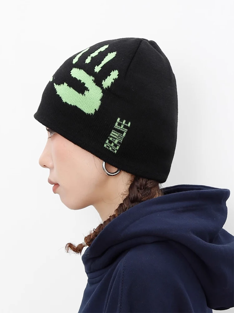 Women Hat Beanie Knitting Graphic Winter Spring Y2k Streetwear Black Aesthetic Korean Kawaii Pullover Kpop Gotihc Hip Hop Unisex