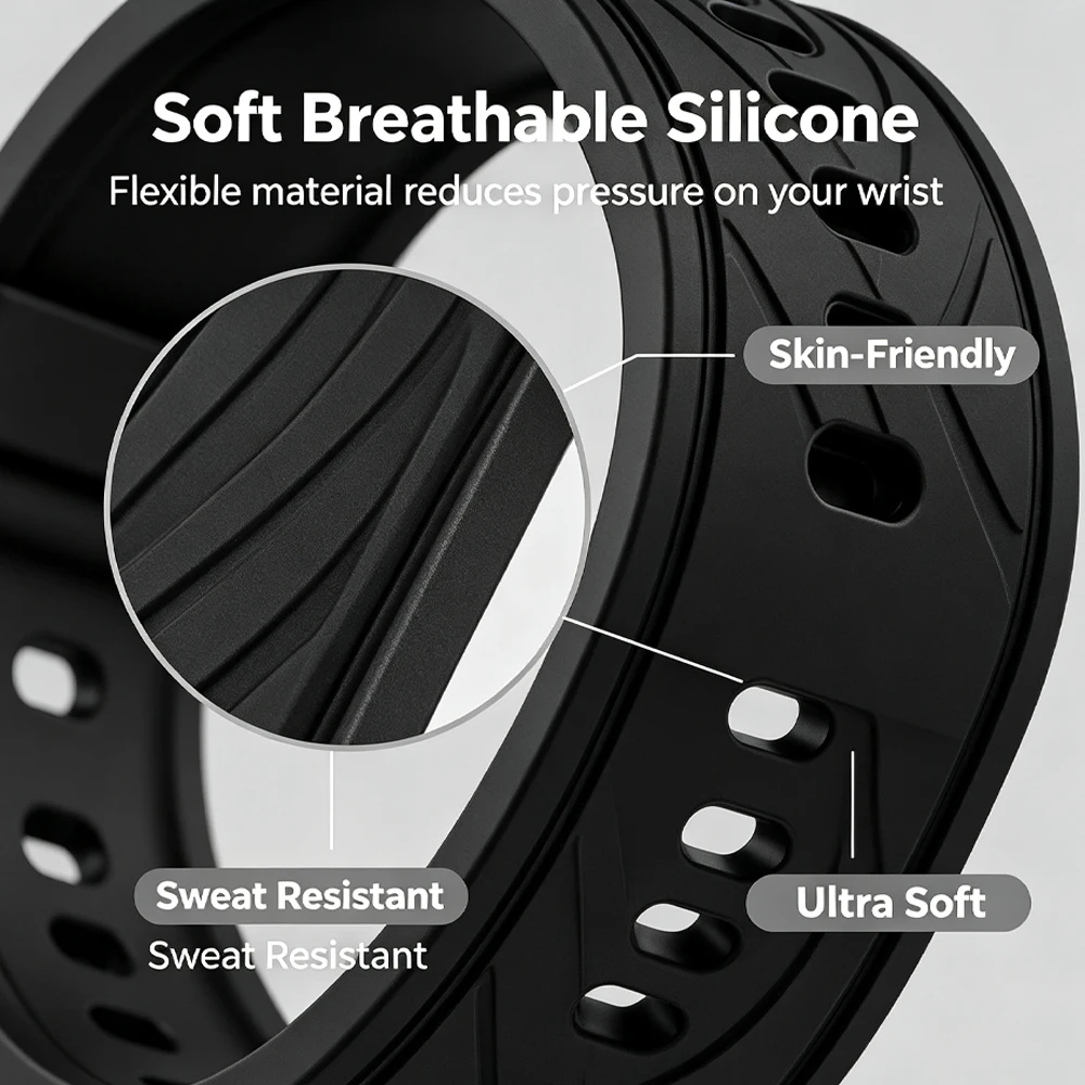Breathable 18mm Silicone Sports Strap Replacement Bracelet