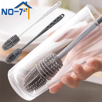 Spazzola per biberon Spazzola per biberon in silicone Spazzola per pulizia lunga Spazzola per tazze per strofinare Prodotto di pulizia utile per la casa 1