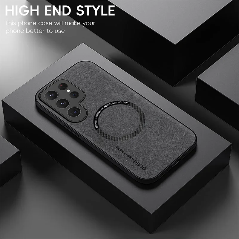 Luxury Leather Magnetic Case with Magsafe Wireless Charging Cover