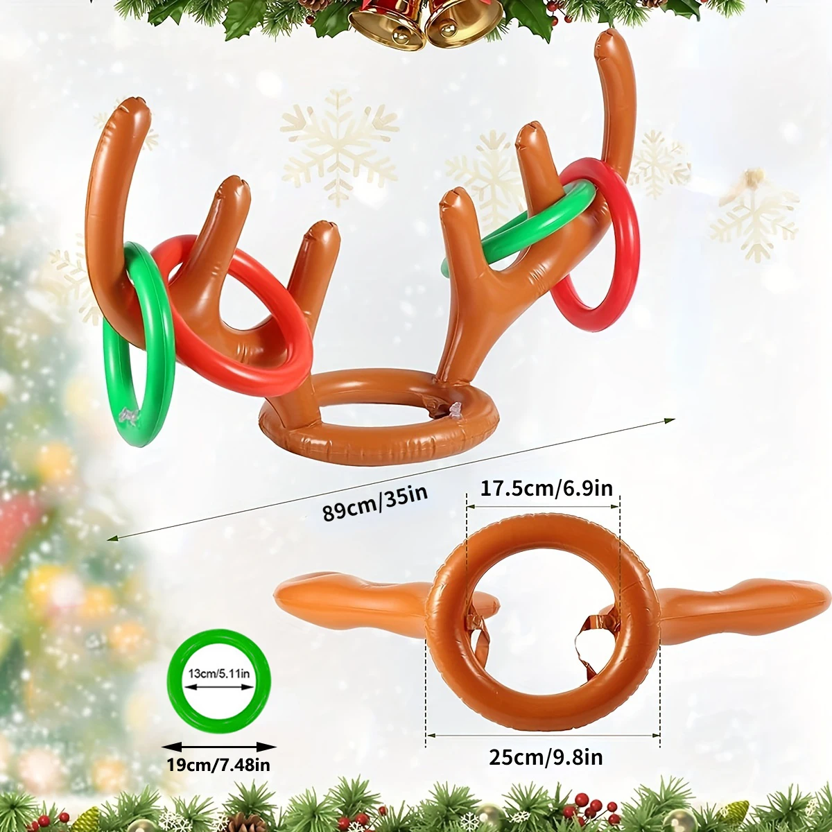 Inflatable Reindeer Antler Ring Toss Game for Christmas Kids Adults Family Party Favors Outdoor Indoor Ring Toss Xmas Games Toys 5