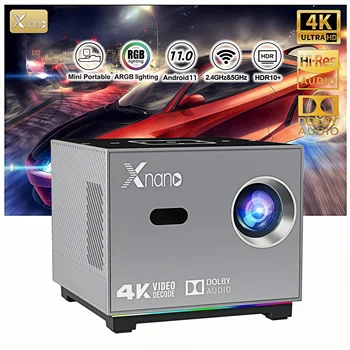 Proiettore XNANO Android 11 con Wi-Fi 6, BT 5.0, Risoluzione Nativa 720p, Supporto 4K, Auto Focus, Audio Dolby e Illuminazione ARGB