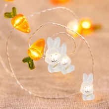 1pc Bunny Carrot LED Light String Easter Decorations Waterproof Battery Box  Cartoon Lanterns 2022 Happy Easter Party home Decor