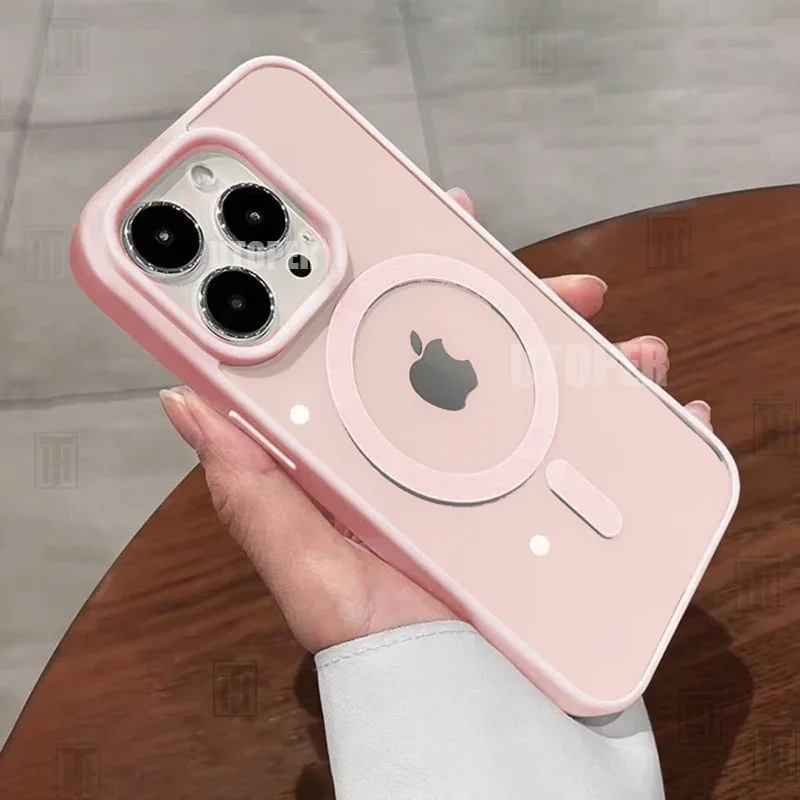 New Pink Transparent Acrylic Case for iPhone 16 15 14 13 12 11 Pro Max 16 Plus Hard Shockproof Powerful Magnetic Magsafe Cover 2