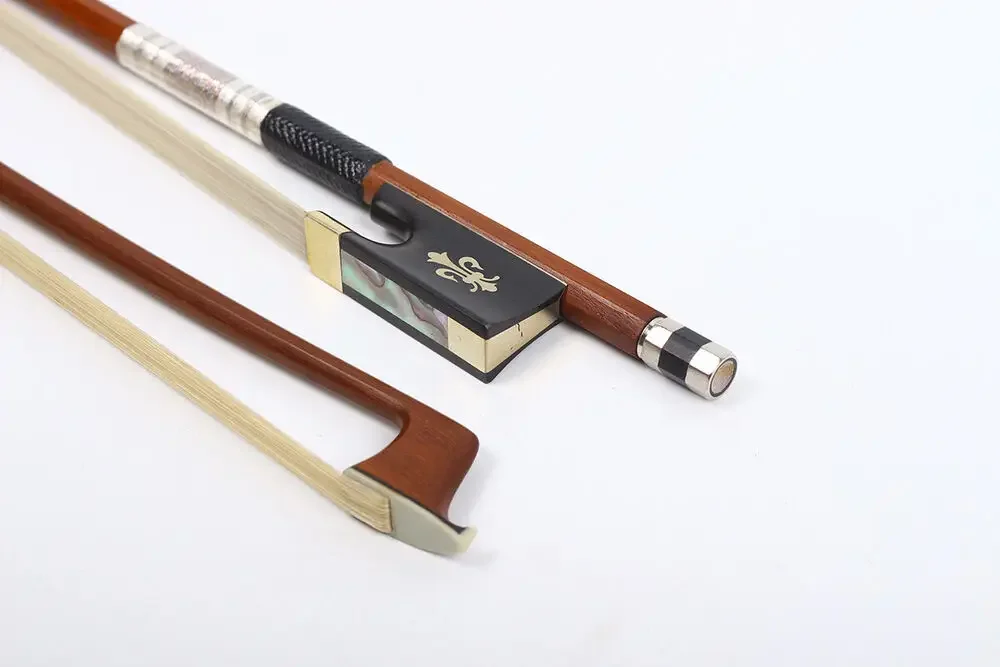 

4/4 Violin Bow Colorful Silk Brazilwood Ebony Frog Natural Hair Golden Blossom Inlay Well Balance Wooden Bows for Violinist
