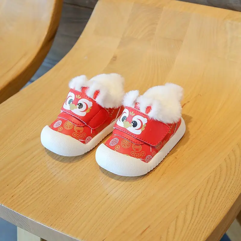 Baby's New Year Shoes with Velvet and Spring Chinese style Baby Trendy Red 1-3 Year Old Soft Soled Anti slip Sneakers 2