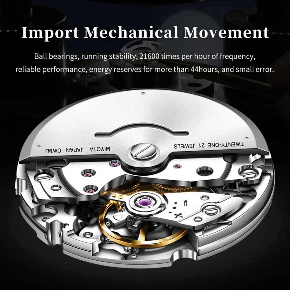 OLEVS Top Luxury MIYOTA Automatic Mechanical Watch Men Fashion Sapphire Men's Watches Calendar Business Mens Clock reloj hombre