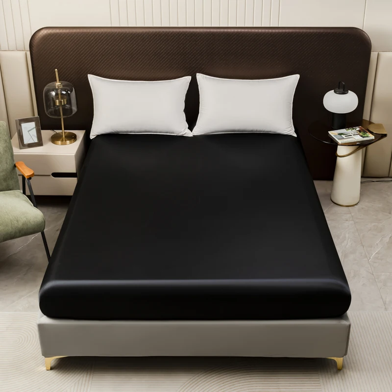 Satin Silk Fitted Sheet for Summer Smooth Bed Sheet Twin/Full/Queen/King Size Bottom Sheets Soft Bed Fitted Sheets 6