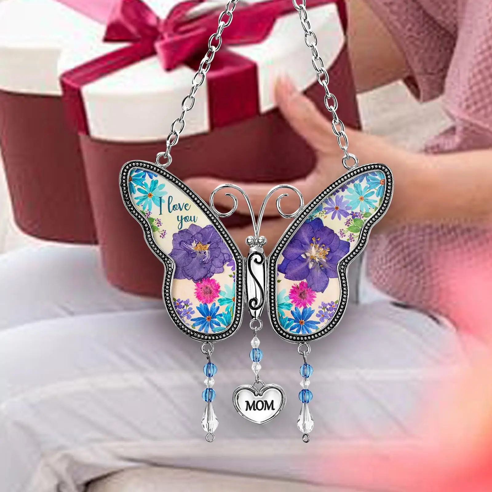 Farfalla Hanging Decoration Home Wind Chime Festa Della Mamma Farfalla Regalo Con Ciondolo A Cuore Per Portico Balcone Party Mom Patio