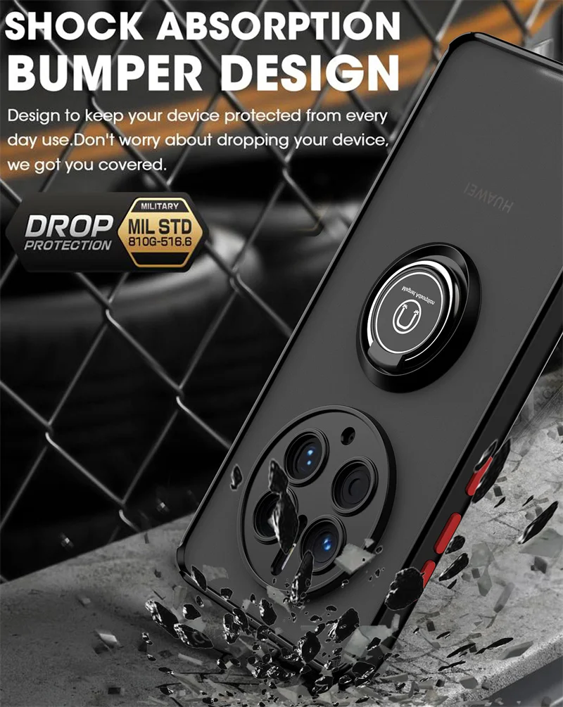 Premium Shockproof Armor Case with Magnet Holder Ring - Matte Finish
