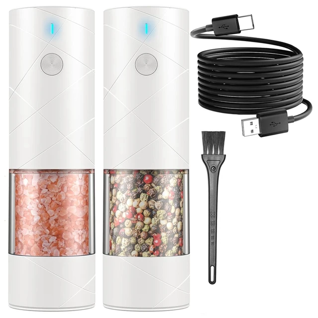 Electric Salt and Pepper Grinder Set - Rechargeable USB Cable, LED Lights, Automatic Pepper and Salt Mill Grinder Set Refillable, Adjustable