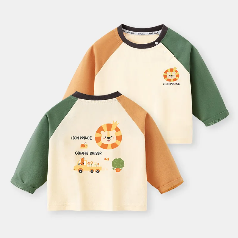 Spring Autumn Little Boys Tees Casual Cartoon Pattern Infant Baby Boy T-shirts Cotton Contrast Raglan Sleeve Kid Boy Undershirts