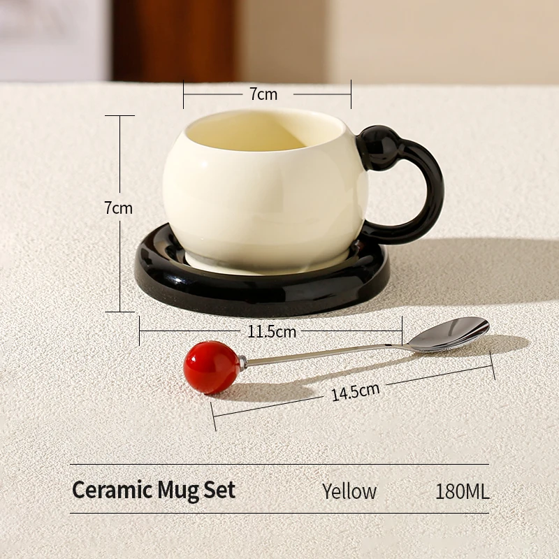 طقم قهوة وشاي سيراميك فاخر 180 مل مع صحن وملعقة -...