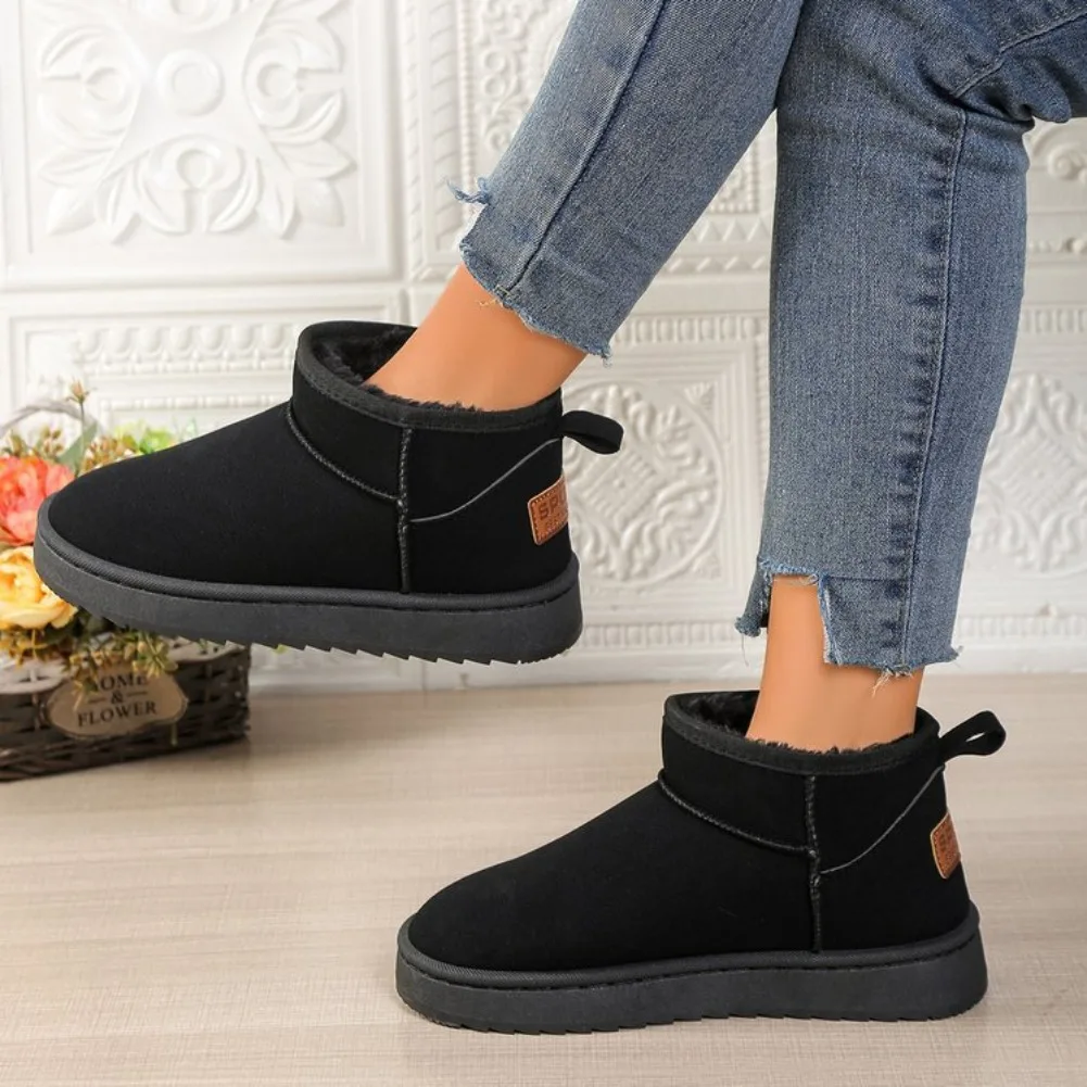 Winter Warm Thicken Plush Ankle Boots Women Comfy Non Slip Faux Suede Snow Boots Woman Plus Size 42 Fluffy Cotton Padded Shoes