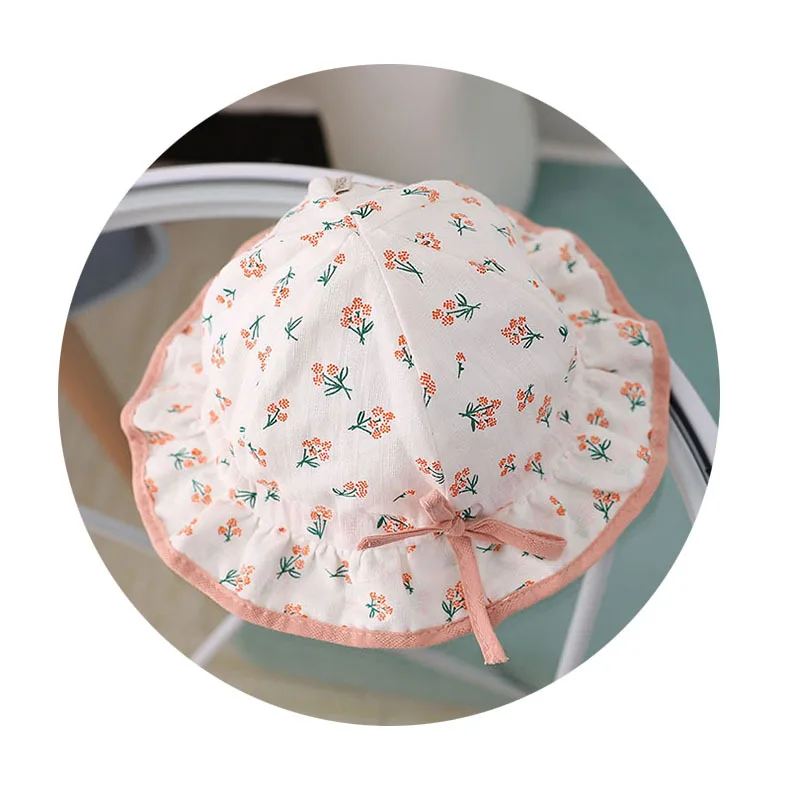 Small Flower Sweet Bow Infant Hat Summer Outdoor Kid Sun Beach Hat Soft Cotton Baby Girl Panama Hats Fit 3-12 Months