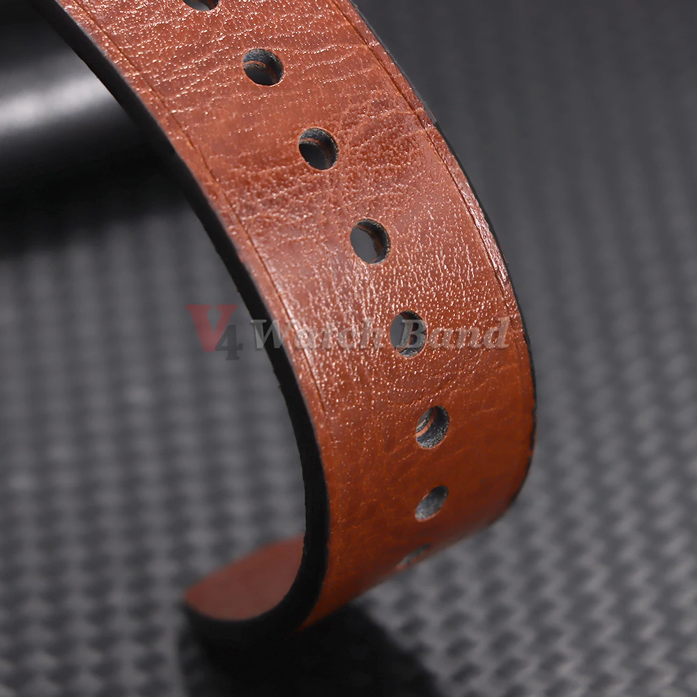 Vintage Brown Oil Wax Leather Watchband with Stitching Details