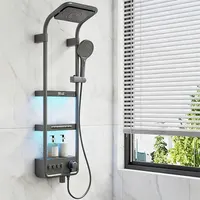Ensemble de robinets de douche de salle de bains haut de gamme modernes, mitigeurs de cascade de pluie, affichage LED intelligent, système de panneau de douches de pluie avec lampe colonne douche Gris blanc toilette 2