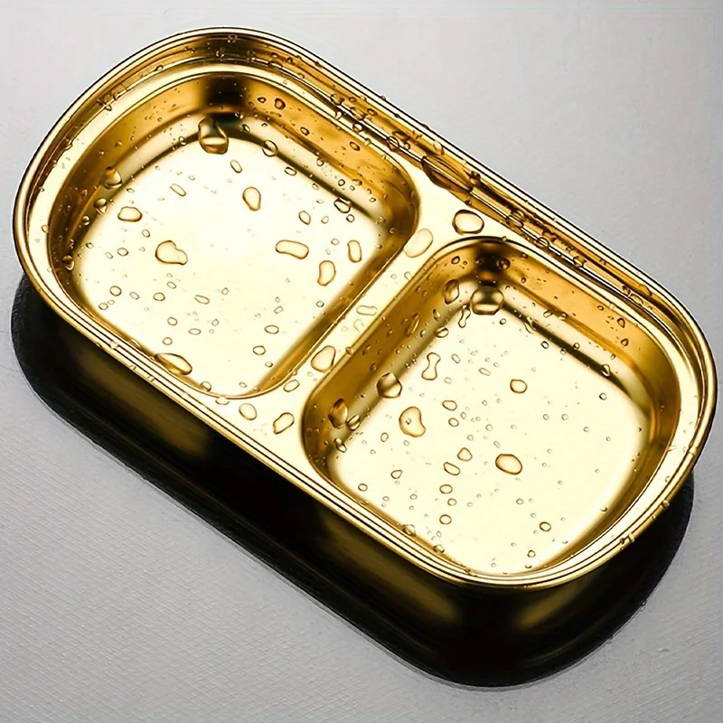 1pc, Stainless Steel Snack Serving Tray Set with Divided Sections-Condiment and Sauce Dishes for Dipping. butter dish