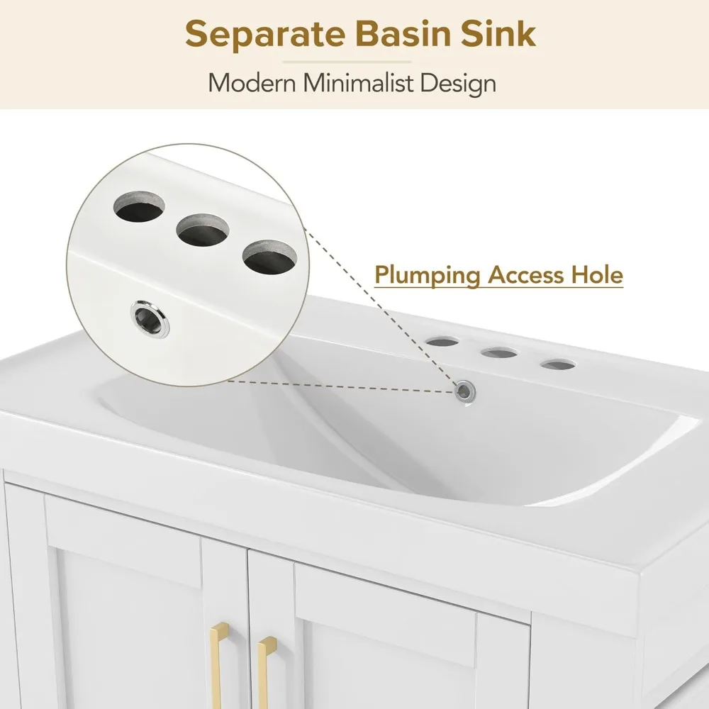 Bathroom Organizers, 30 Inch Bathroom Vanity With Sink, Freestanding Single Bath Vanity Wood Storage Cabinet With Drawer, Side S 4
