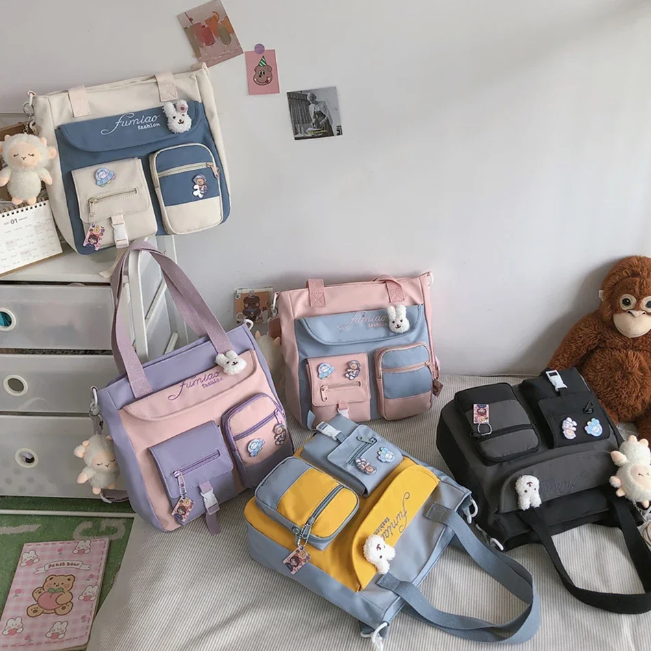 Women Handbags Large Capacity Tote Bags Trendy Nylon Patchwork Shoulder School Book Bag for Teenage Girls Fashion Student Handbag Crossbody Sac