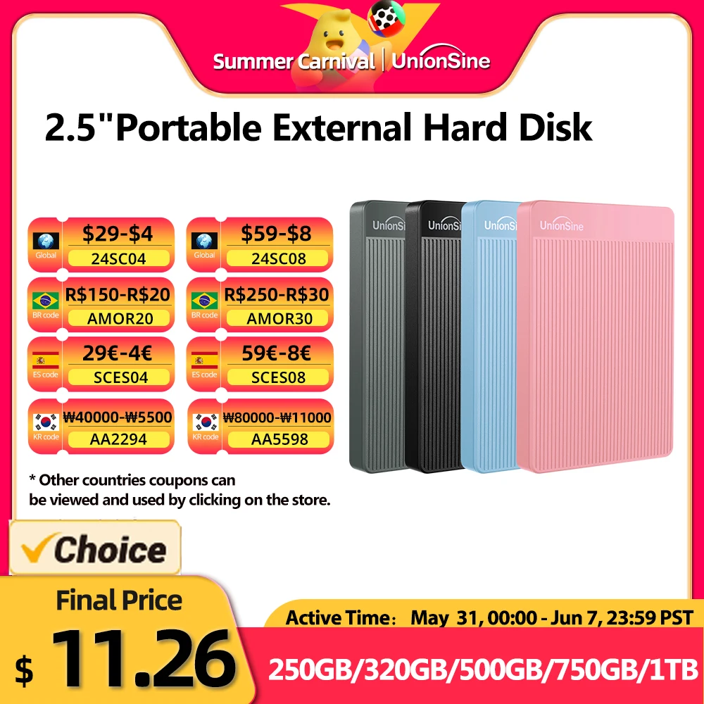 Unionsine-disco Rígido Externo Portátil Hdd 2.5 2tb 1tb 500gb 750gb de Disco Memória Usb 3.0 Armazenamento para pc Mac Desktop Macbook tv