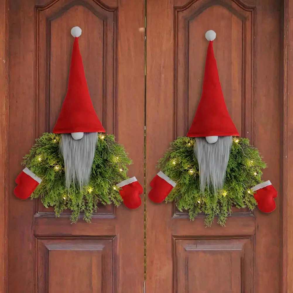 

Rain-resistant Wreath Festive Wreath Glowing Gnome Doll Christmas Wreath Festive Front Door Decoration with Party for Indoor